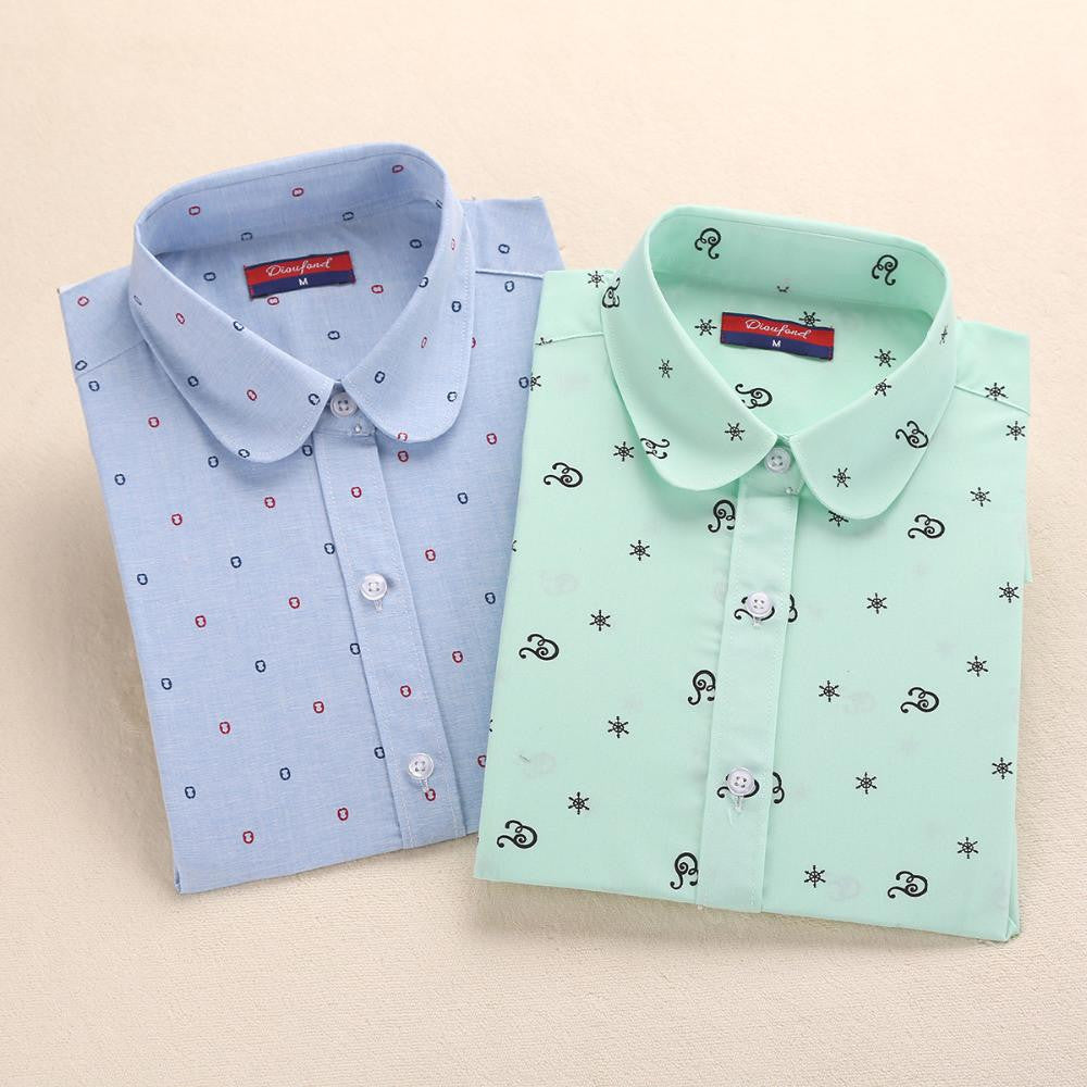 Vintage Cherry Blouses Long Sleeve Floral Shirt Women White Blouse Casual Plus Size Ladies Office Shirts