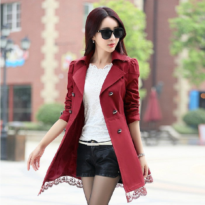 fashion female spring slim trench coat / women's lace lap style solid colour double breasted long coat / size M-XXXL-Dollar Bargains Online Shopping Australia
