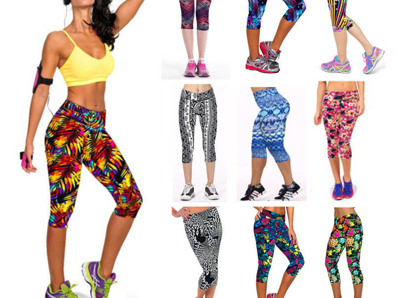 Online discount shop Australia - Floral Printing Capris Leggings Lady's Casual Stretched Pants Elastic Cropped Leggings RL156