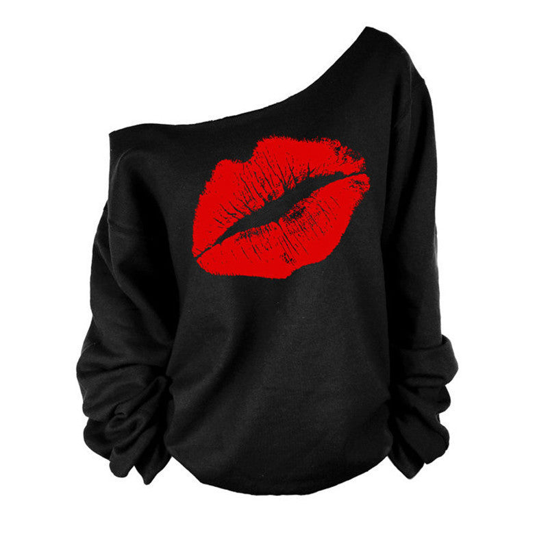 Online discount shop Australia - lip Printed Women Blouse One Shoulder Blouses Shirts  Punk Body Top Lady Plus Size XL
