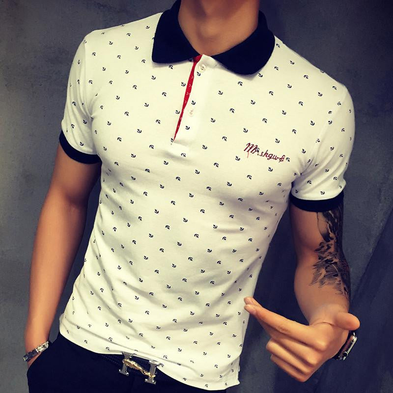 US size S-XXL Men'S Floral Shirt Polo Shirt Fashion Slim Fit Short-Sleeved Polo Shirt Men Polo Shirt