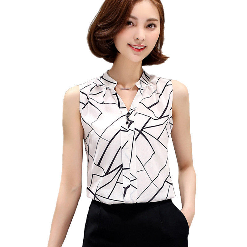 Online discount shop Australia - Fashion Clothing Womens Sleeveless White Chiffon Blouse Shirt Ladies Tops V-Neck Female Plus Size