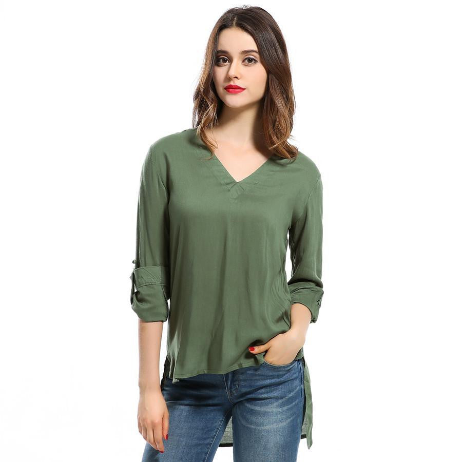 Women Blouses Long sleeve Shirts Solid V-neck Cotton Vintage Shirt Wild Casual Streetwear Loose Tops Women Plus Size Blouse