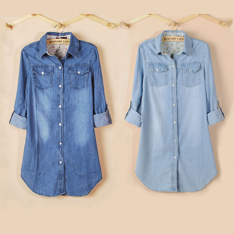 Online discount shop Australia - Fashion Long Loose Cotton Denim Women Blouses Long Sleeve Shirts Women Tops Casual Clothing