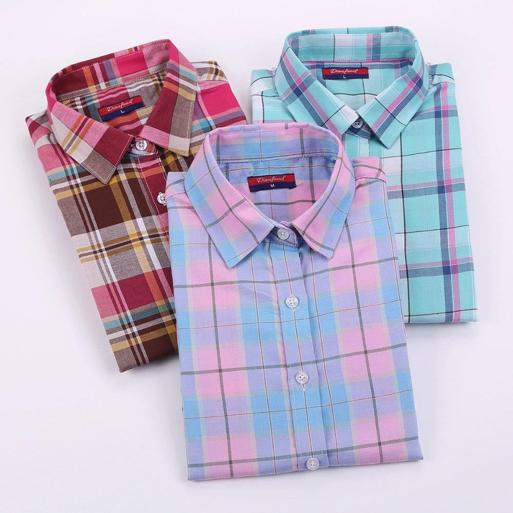 Online discount shop Australia - Cotton Plaid Shirts Women Blouses Long Sleeve Ladies Office Tops Flannel Shirt Plus Size Clothing For Women