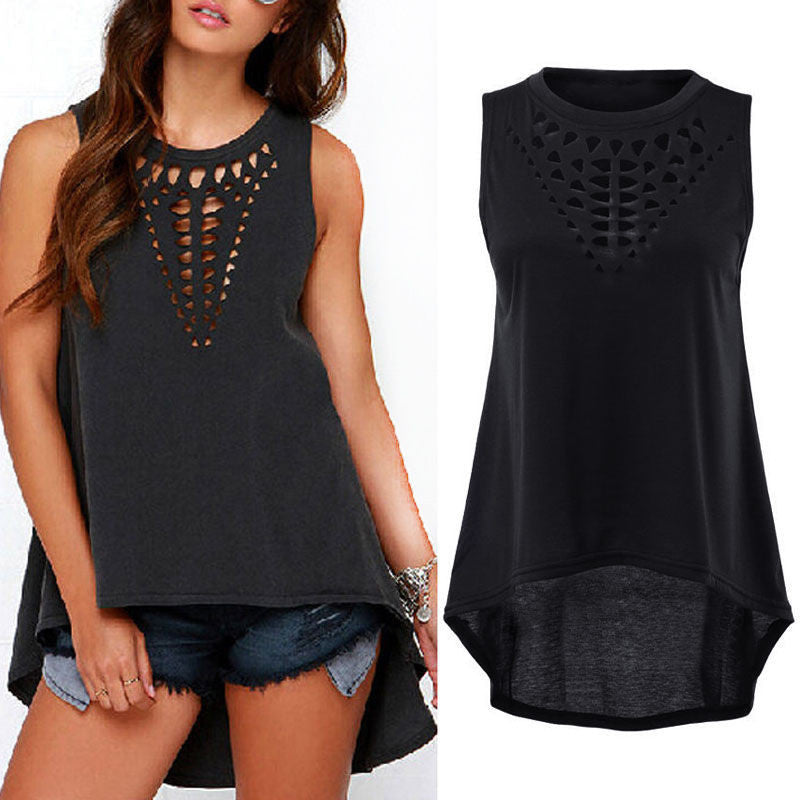 Summer Women Ladies Hollow Out High Low T Shirt Dresses Casual Loose Asymmetrical Bandage Bodycon Party Dress Z2