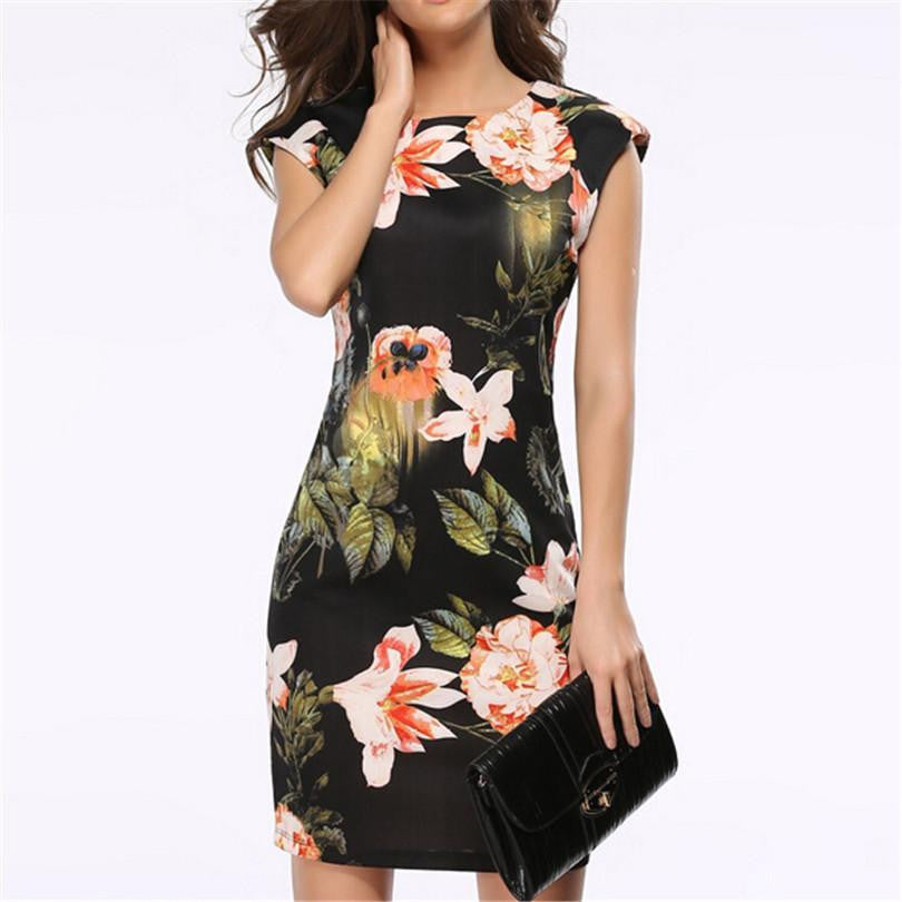Women Vintage Dress Sleeveless Summer Floral Pencil Dresses Evening Party Elegant Design Flowers Clothes S154
