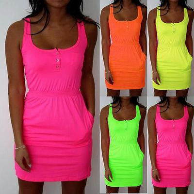 Womens Boho Short Mini Dresses Ladies Summer Beach Party Sundress Size 6-18