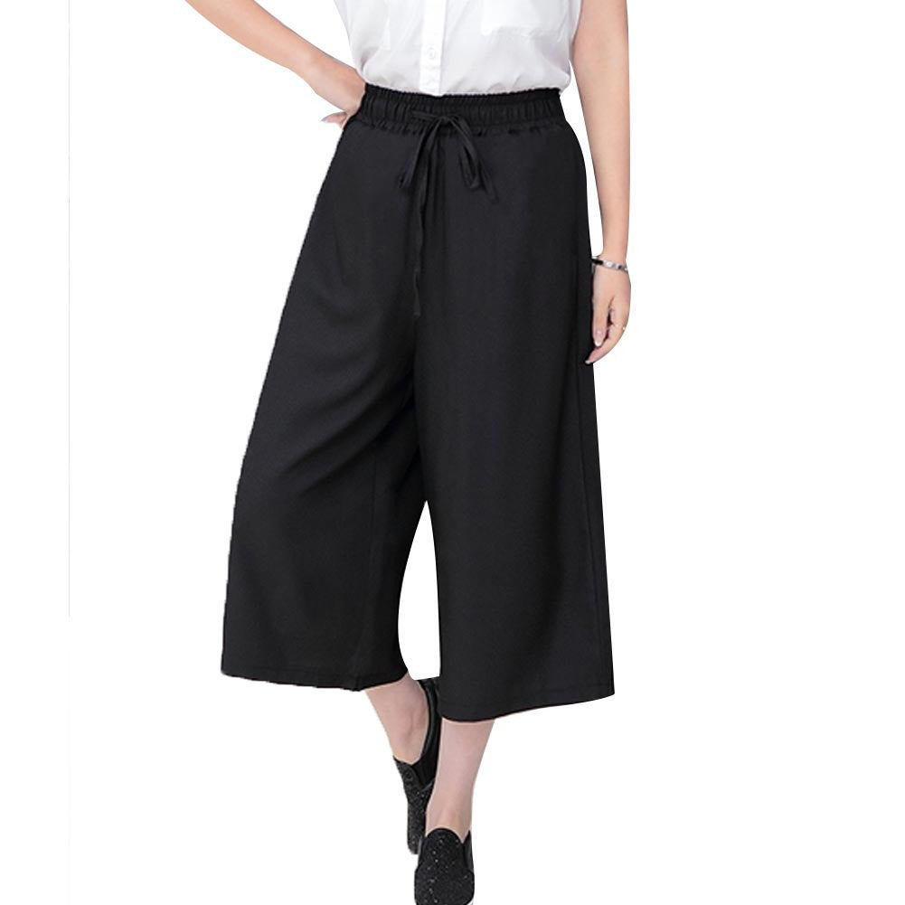 Pants Women Seven Pants Casual High Waist Elastic Wide Leg Pants Chiffon Solid Fashion Trousers Plus Size XL 5 Color