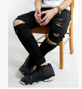 brand Hi-Street For Men Ripped Biker Jeans Motorcycle Skinny Slim Fit Black Denim Pants Destroyed swag Joggers kanye west-Dollar Bargains Online Shopping Australia