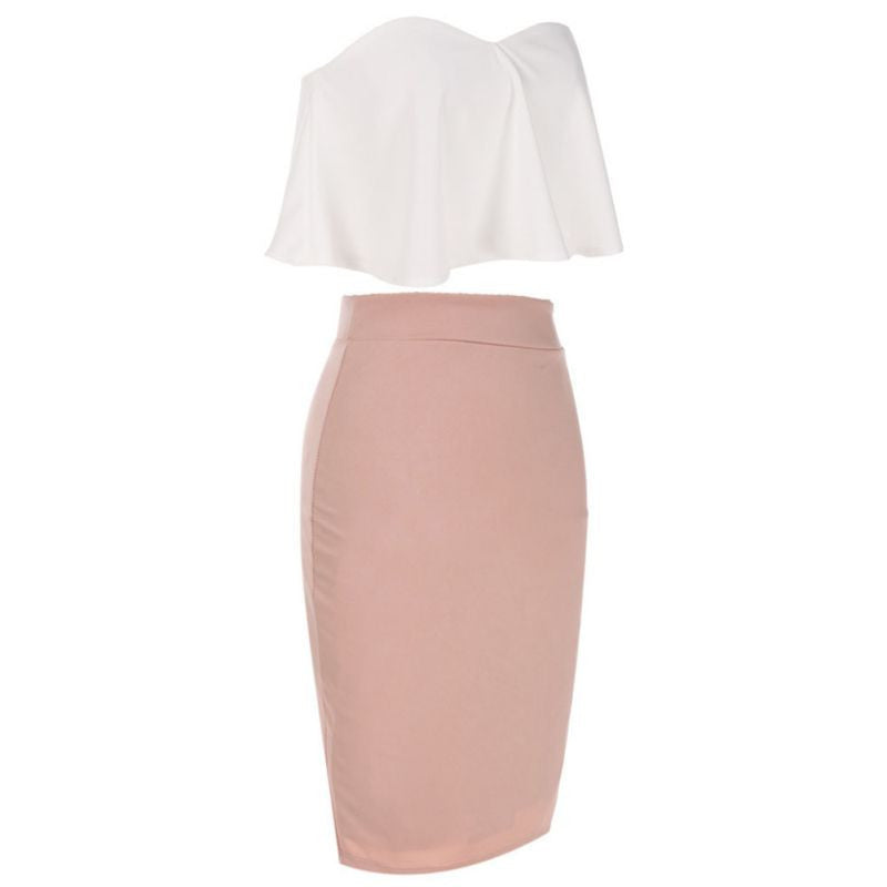 2 Pcs Women Ladies Sexy Strapless Ruffle Crop Top Pencil Skirt Bandage Bodycon Party Dresses Set-Dollar Bargains Online Shopping Australia