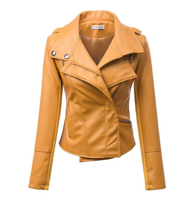 Fashion Women Motorcycle PU Leather Jackets Female Autumn Short Epaulet Zippers Coat Black White Yellow Outwear-Dollar Bargains Online Shopping Australia