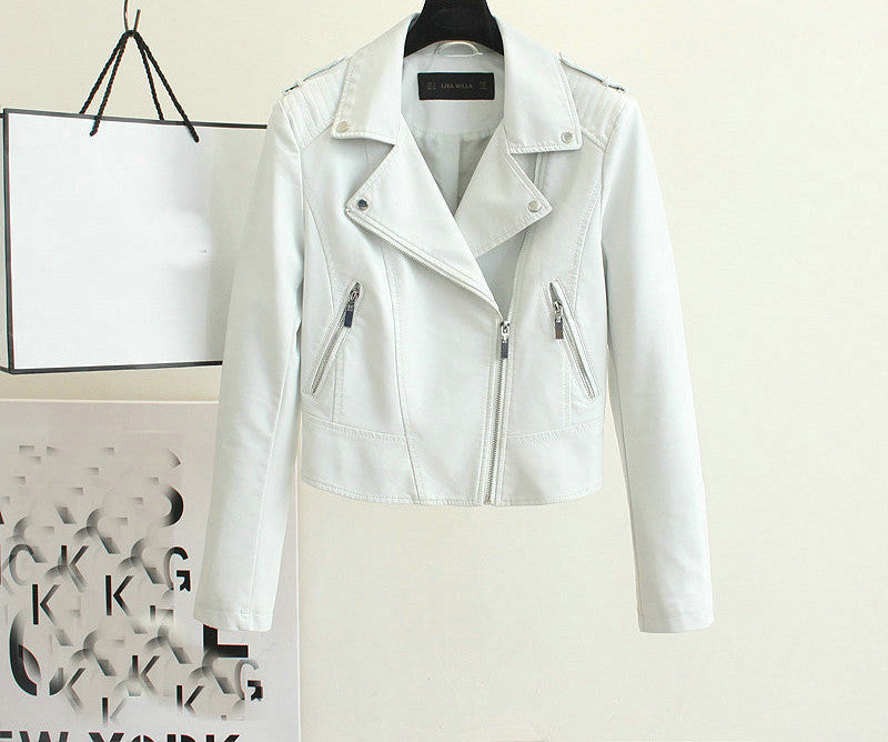 Fashion Women Motorcycle PU Leather Jackets Female Autumn Short Epaulet Zippers Coat Black White Yellow Outwear-Dollar Bargains Online Shopping Australia