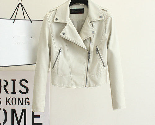 Fashion Women Motorcycle PU Leather Jackets Female Autumn Short Epaulet Zippers Coat Black White Yellow Outwear-Dollar Bargains Online Shopping Australia