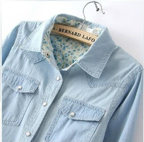 Women Blouse Casual Shirts Long Sleeve Denim Cotton Jeans Shirt Casual Women Shirt B-2026