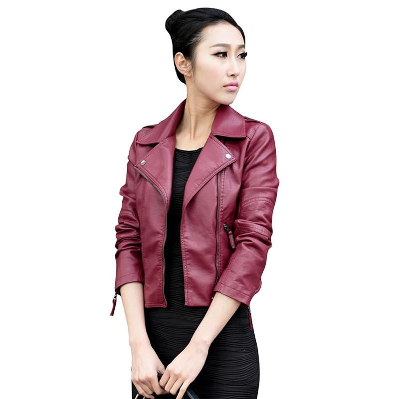 Women Slim Biker Motorcycle PU Leather Jacket Coat Zipper Punk Casual Outwear