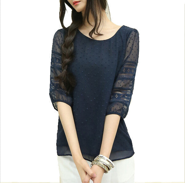 Korea style plus size sheer blouses short sleeve blusas chiffon shirts big size women clothes summer Womens tops fashion-Dollar Bargains Online Shopping Australia