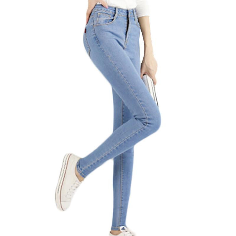 Women's Pants Fashion Pencil Pants Length High Waist Femal Solid Denim Full Pants Plus Size Trousers
