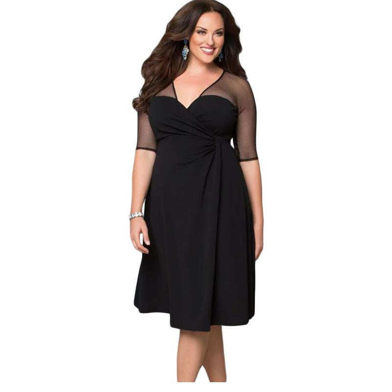 Online discount shop Australia - Hot XXL big size summer women Casual clothing for party Black V Neck Half Sleeve Sugar and Spice Plus Size dress LC60671