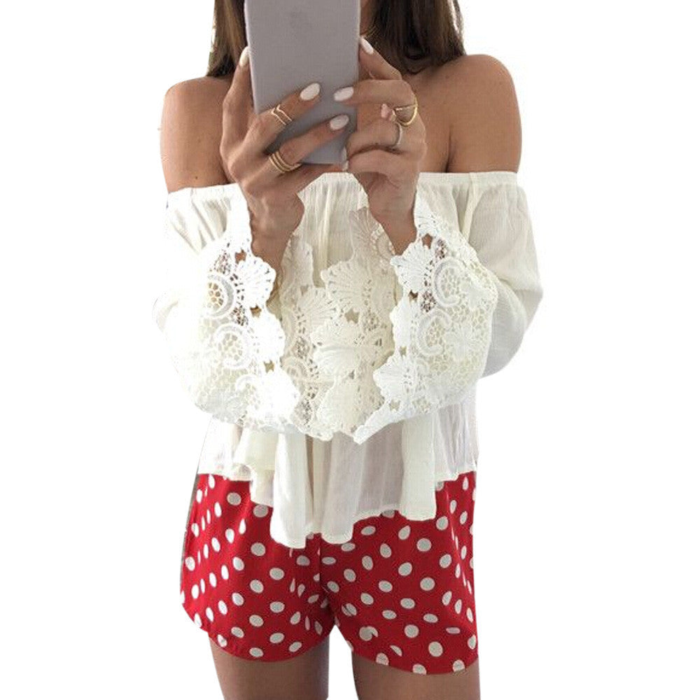 Online discount shop Australia - Feitong Sexy Women Casual Boho Lace Off Shoulder Shirt  Crop Tank Tops Blouse Shirts  White Blouse
