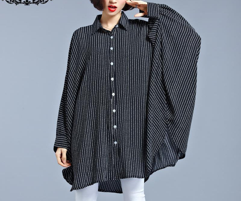 Plus Size Chiffon Blouse Women Dresses Big Size Spring Striped Print Casual Clothing Batwing Sleeve Elegant Loose Fashion Dress