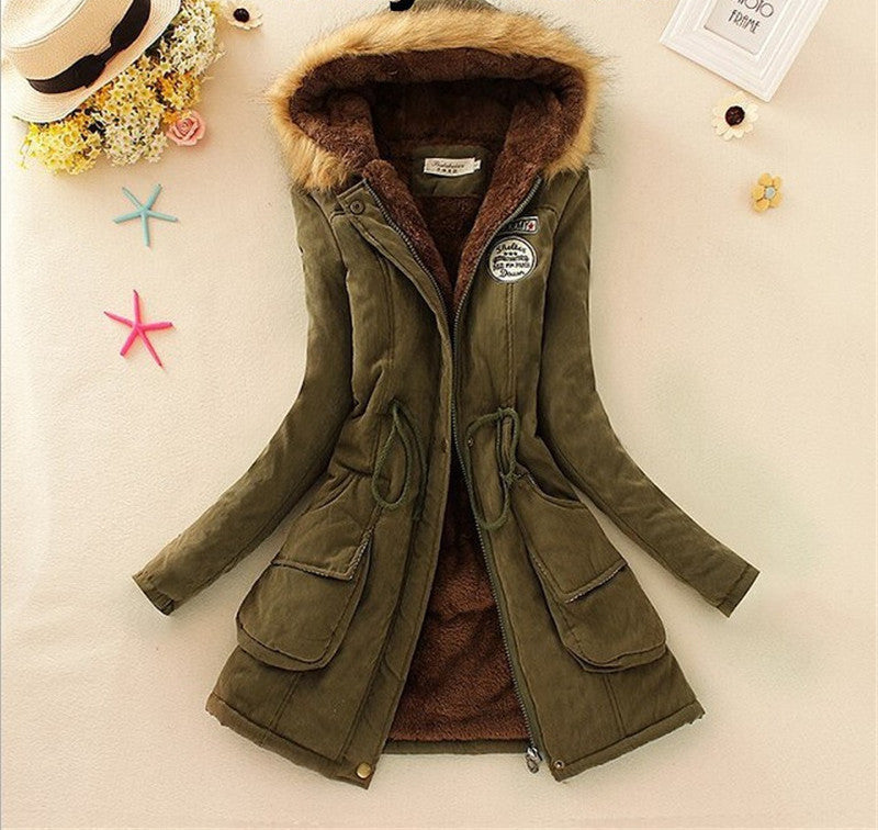 Thickening Warm Fur Collar Winter Coat Women Clothes Lamb Wool Jacket Hooded Parka Army Green Overcoat Top198-Dollar Bargains Online Shopping Australia