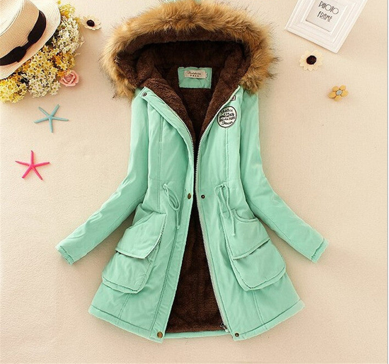 Thickening Warm Fur Collar Winter Coat Women Clothes Lamb Wool Jacket Hooded Parka Army Green Overcoat Top198-Dollar Bargains Online Shopping Australia