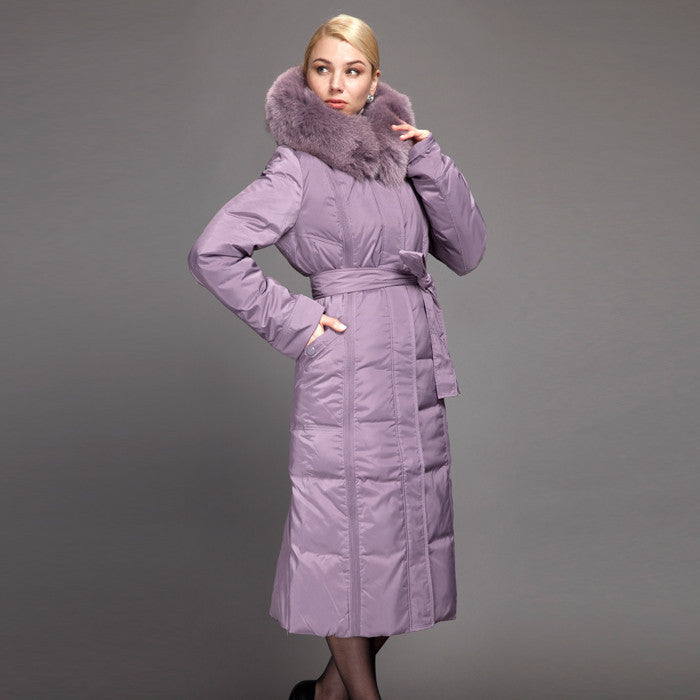 Winter Long Down Women Jacket Longthen Slim Belt Coat Real Fox Collar Thick Big size 1A7155-1-Dollar Bargains Online Shopping Australia