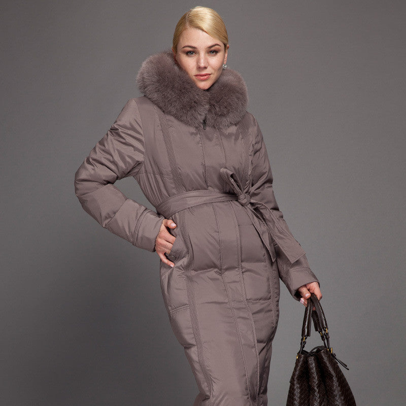 Winter Long Down Women Jacket Longthen Slim Belt Coat Real Fox Collar Thick Big size 1A7155-1-Dollar Bargains Online Shopping Australia