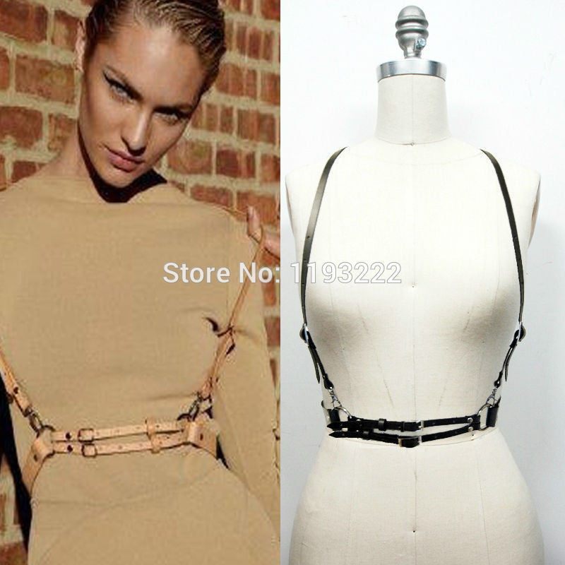 Basic Style Women Men Handmade Underbust Waist Belt Y Leather Harness Body Cage Straps