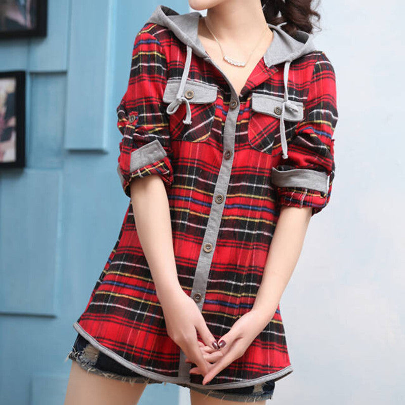 Online discount shop Australia - Fashion Long Sleeved Casual Hoodies Slim OL Plaid Blouses Shirts For Women Suit Sweatshirts