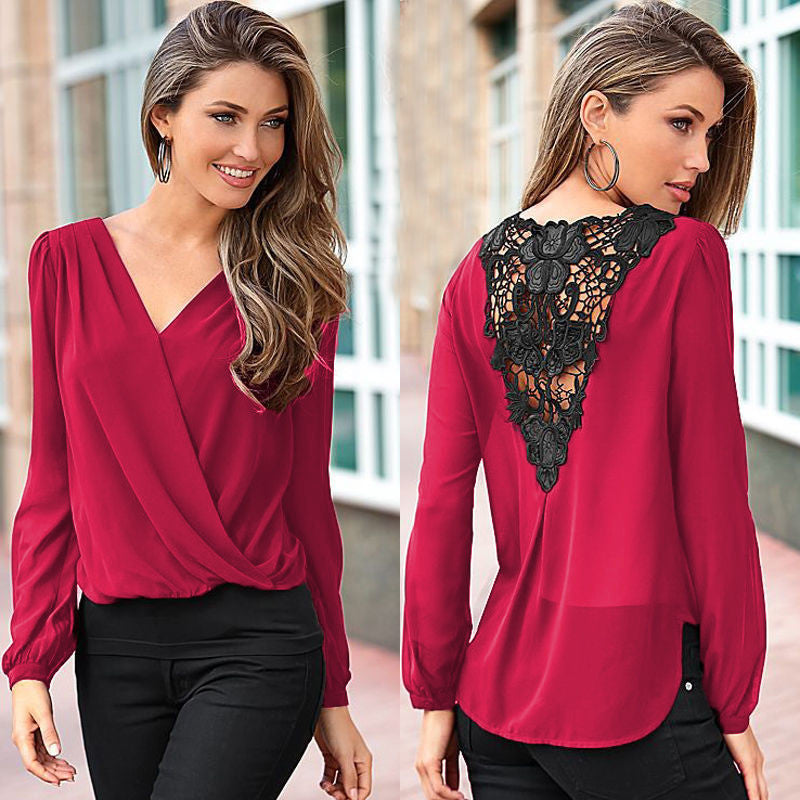 Fashion Fashion Women V-neck Tops Tee Long Sleeve Shirt Casual Blouse Loose shirt