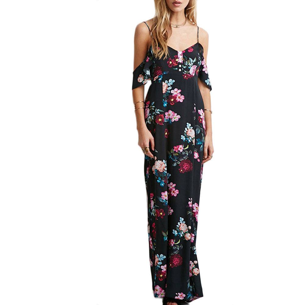 Off Shoulder Summer Boho Beach dress casual Sleeveless Chiffon Women Maxi Retro Floral Print Evening Long Party Dresses