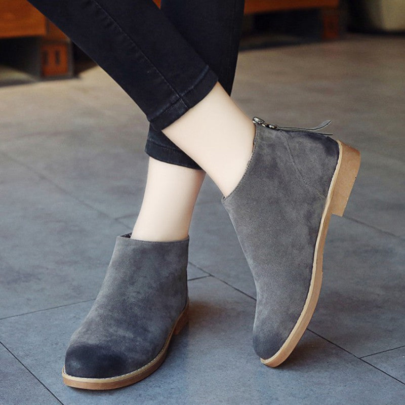 Fashion Wipe Color Vintage Women Ankle Boots Zipper Motorcycle Flat Leather Shoes For Women Casual Rubber Shoes For Girls-Dollar Bargains Online Shopping Australia