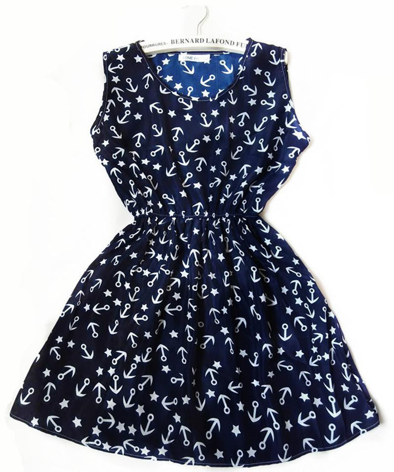 Women casual Bohemian floral flaky clouds sleeveless vest printed beach chiffon dress