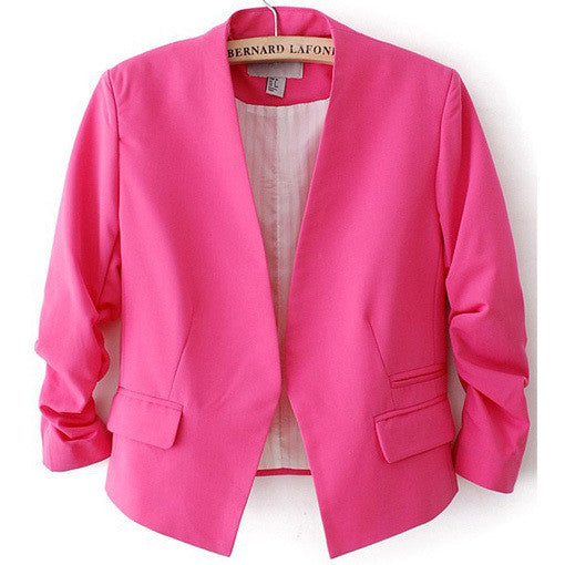 Blazer Women Candy Color Female Blazer Women Jacket 3/4 Sleeve Pockets None Button Woman Slim Short Suit Jacket Blazer Feminino-Dollar Bargains Online Shopping Australia