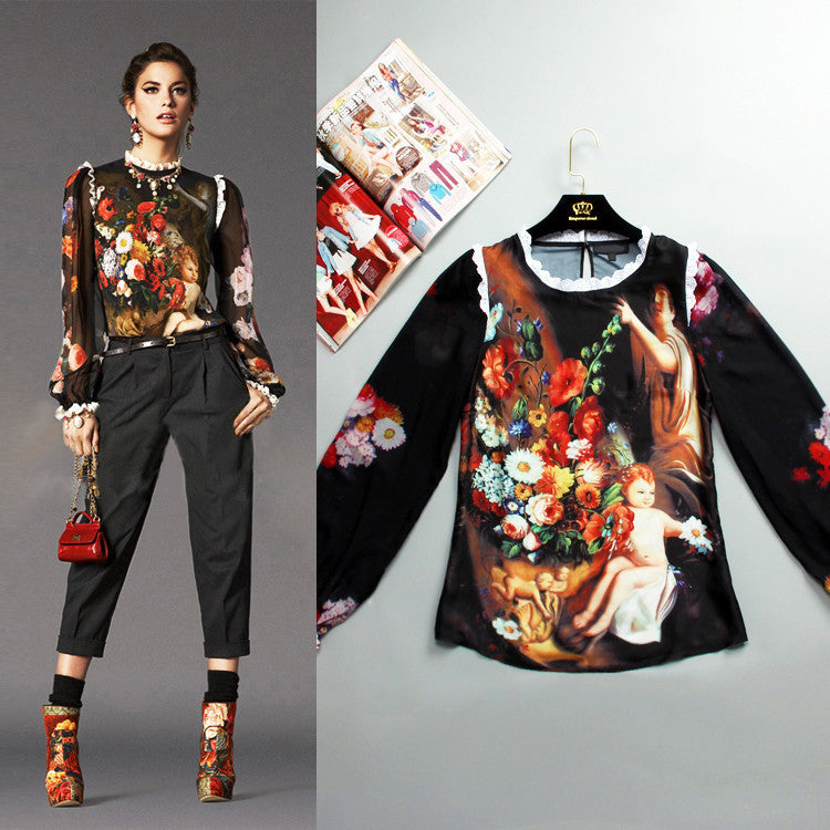Online discount shop Australia - Fashion Blouse Jacket Long Sleeved Silk Printing Painting Sexy Coat Plus Size Women And The New Runway