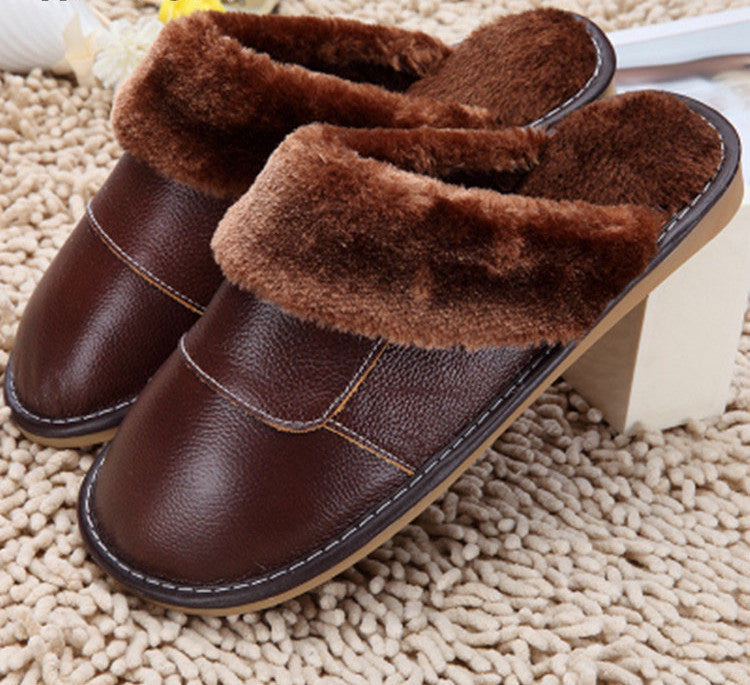 6 Colors Genuine Leather Home Slippers High Quality Women Men Slippers Plush Warm Indoor Shoes Men Women Size 35-44-Dollar Bargains Online Shopping Australia