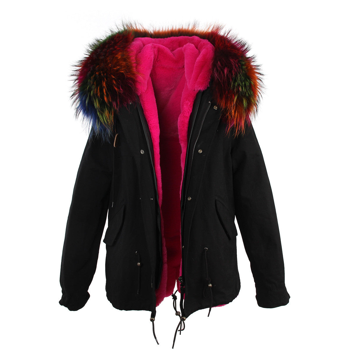 women's army green Large raccoon fur collar hooded coat parkas outwear 2 in 1 detachable lining winter jacket brand style-Dollar Bargains Online Shopping Australia