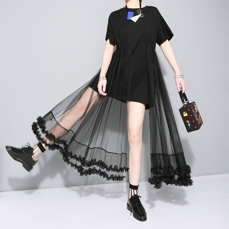 Online discount shop Australia - European and American style summer new T-shirt stitching lace gauze dress Fashion female tide 47751