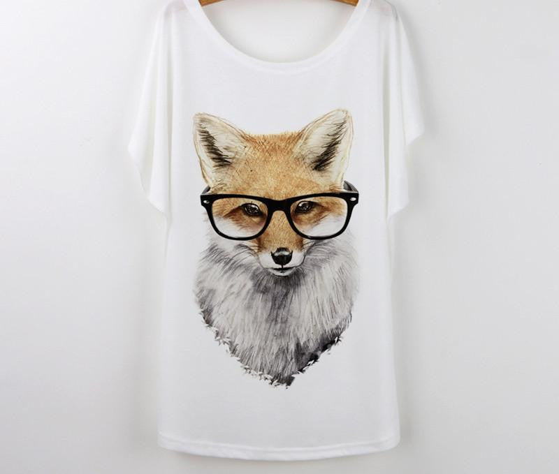 Tops Animal T-Shirts For Women Clothing Cute Fox Short Sleeve White T Shirt Tee Shirt