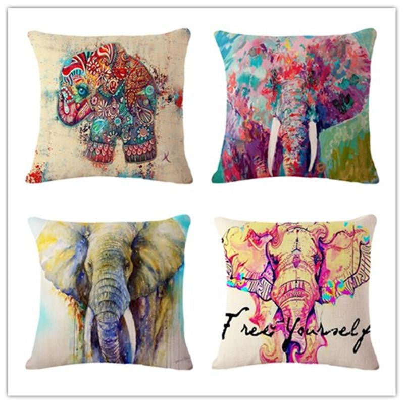 Style Elephant Printed Modern Minimalist Linen Cotton Cushion For Sofa Home Decorative Pillow Throw
