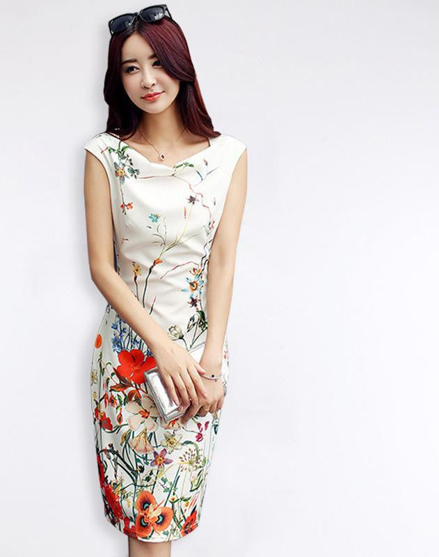 YuooMuoo Arrival Summer Women Dress Elegant Knee-length Office Dress Fashion Slim Floral Dress Women Party Dresses