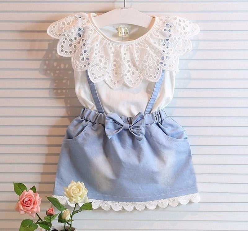 Online discount shop Australia - Girls Dresses New girls cute dress,white belt denim dress sleeveless cotton dress lovely girls clothes
