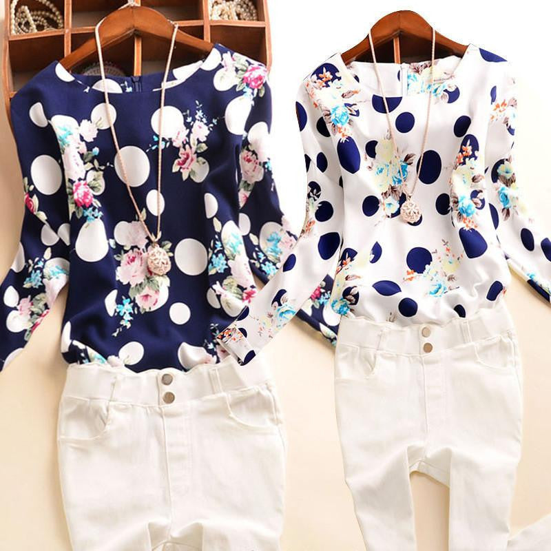 Women Blouses Polka Dot Chiffon Blouse Women Tops O-Neck Long Sleeve Fashion Woman Shirts