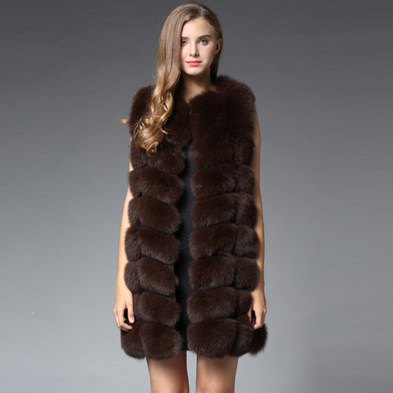 90CM Natural Real Fox Fur Vest Winter Long Thick Women Genuine Fur Vest Jacket Pockets Real Fur Vest Coats for Women-Dollar Bargains Online Shopping Australia