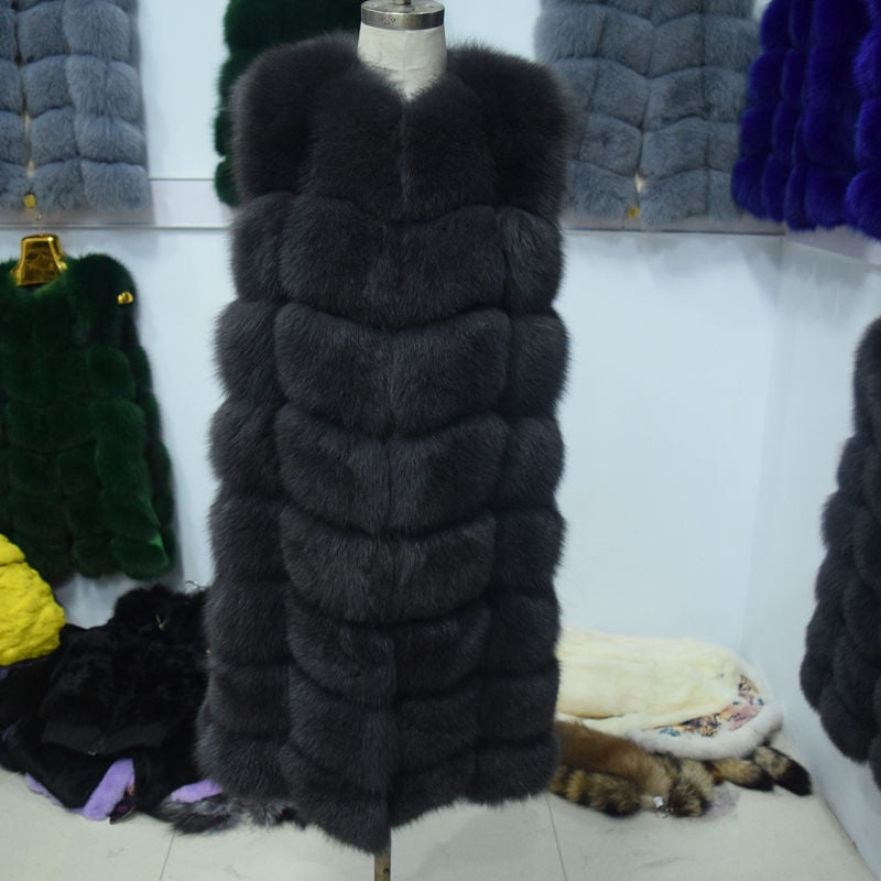 90CM Natural Real Fox Fur Vest Winter Long Thick Women Genuine Fur Vest Jacket Pockets Real Fur Vest Coats for Women-Dollar Bargains Online Shopping Australia