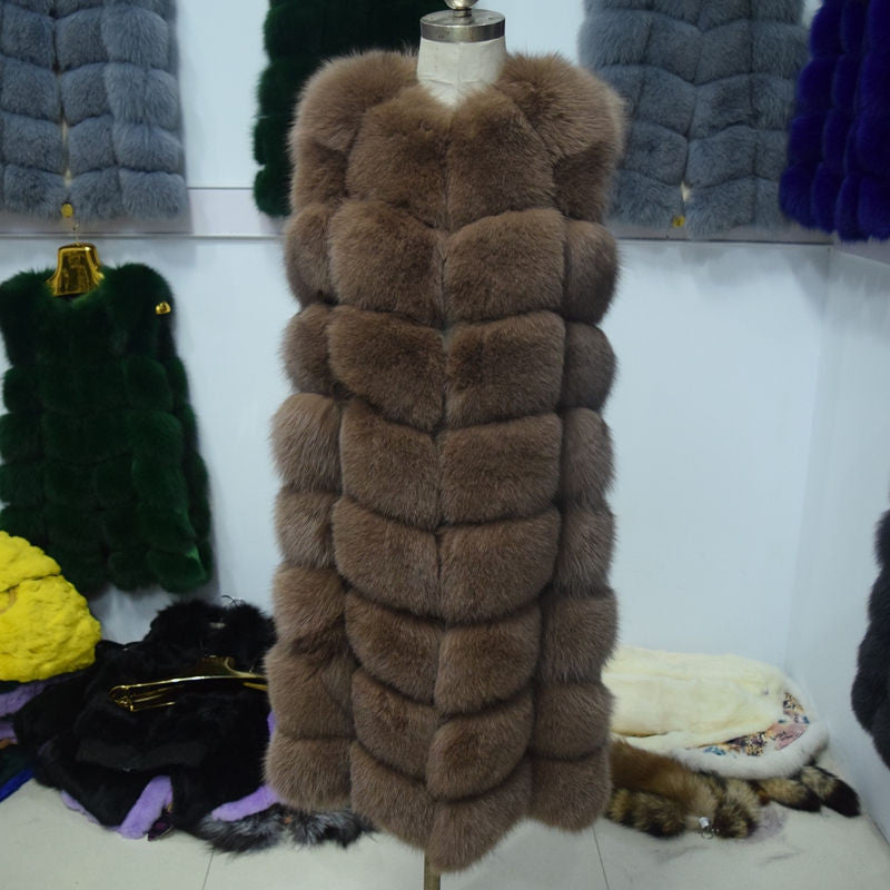 90CM Natural Real Fox Fur Vest Winter Long Thick Women Genuine Fur Vest Jacket Pockets Real Fur Vest Coats for Women-Dollar Bargains Online Shopping Australia