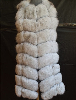 90CM Natural Real Fox Fur Vest Winter Long Thick Women Genuine Fur Vest Jacket Pockets Real Fur Vest Coats for Women-Dollar Bargains Online Shopping Australia