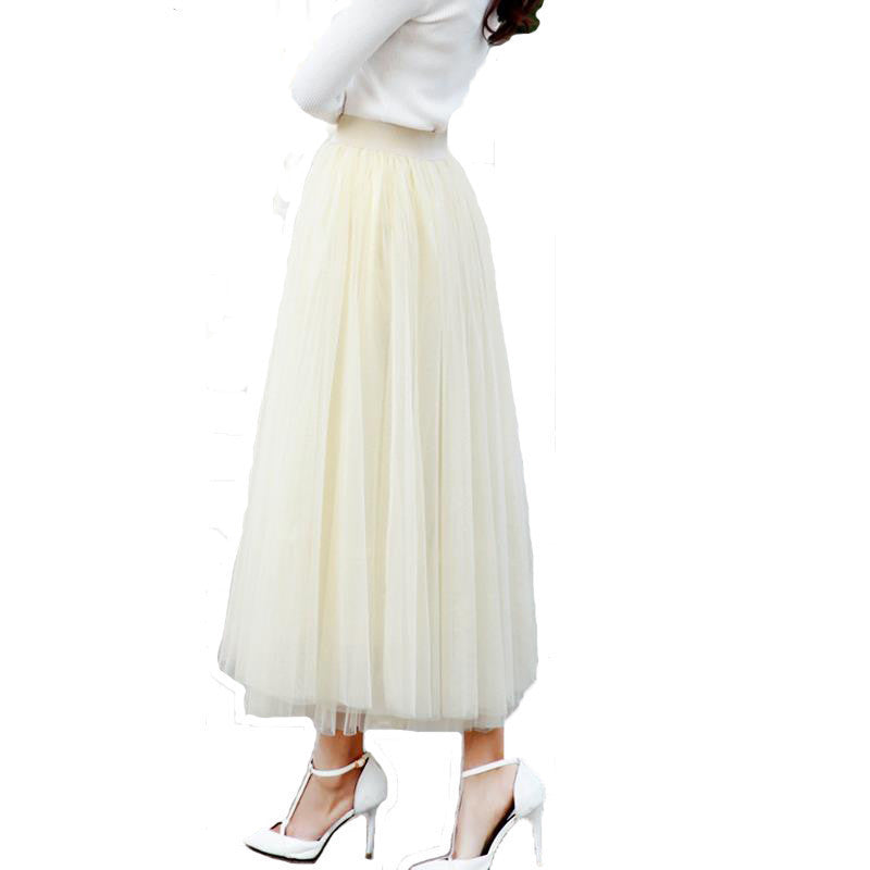Online discount shop Australia - Ladies Women's Mid-calf Chic Pleated 3 Layers Gauze Tulle 70cm Long Maxi Skirts TOP QUALITY